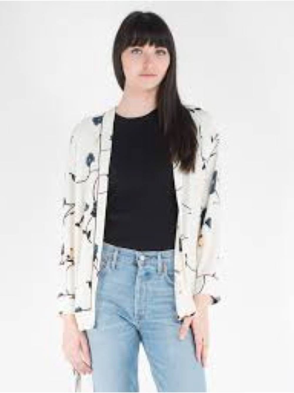 GANNI Floral Print Lightweight Open-Front Blazer Jacket Size 36 / S